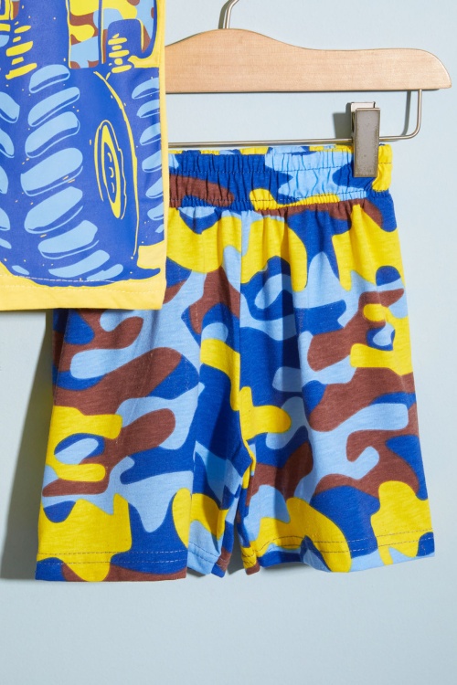 Sarı Canavar Kamyon Baskılı Erkek Çocuk Şortlu Tişörtlü Takım 18660