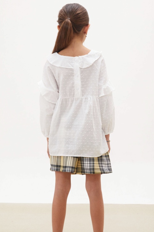 Sarı Ekose Desenli Şort Etekli Gömlekli Kız Takım 18239