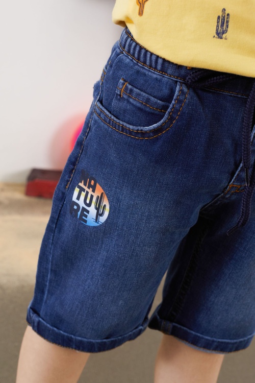 Sarı Kaktüs Desenli Polo Yaka Jean Şortlu Erkek Çocuk Takım 18738