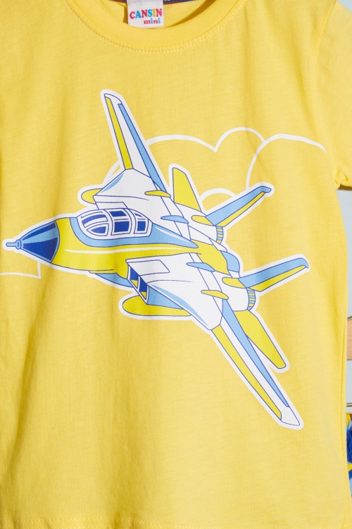 Sarı Uçak Baskılı Erkek Çocuk Şortlu Tişörtlü Takım 18657