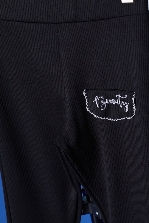 Siyah Beauty Yazı Nakışlı İspanyol Paça Kız Çocuk Tayt 18178