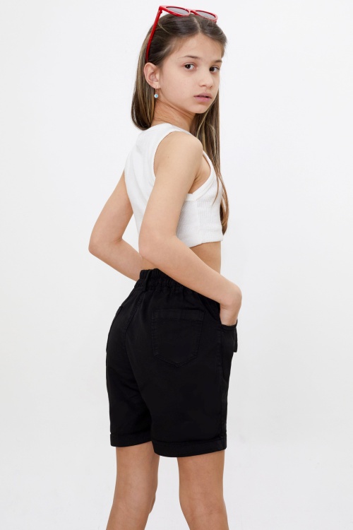 Siyah Beli Lastikli Kuşaklı Kız Çocuk Şort 18477