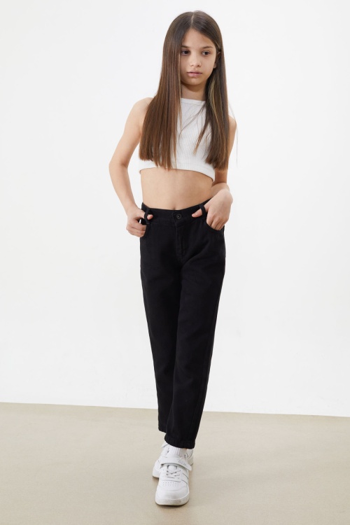 Siyah Beli Lastikli Mom Jean Kız Çocuk Pantolon 18484