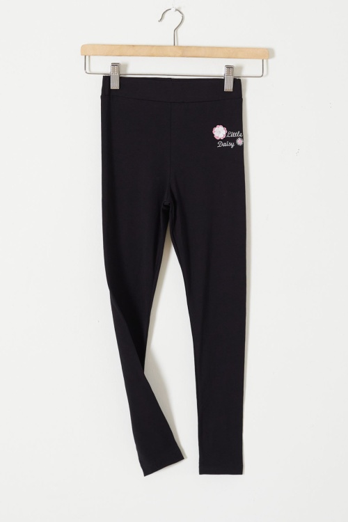 Siyah Çiçek Nakış Detaylı Kız Çocuk Tayt 18306