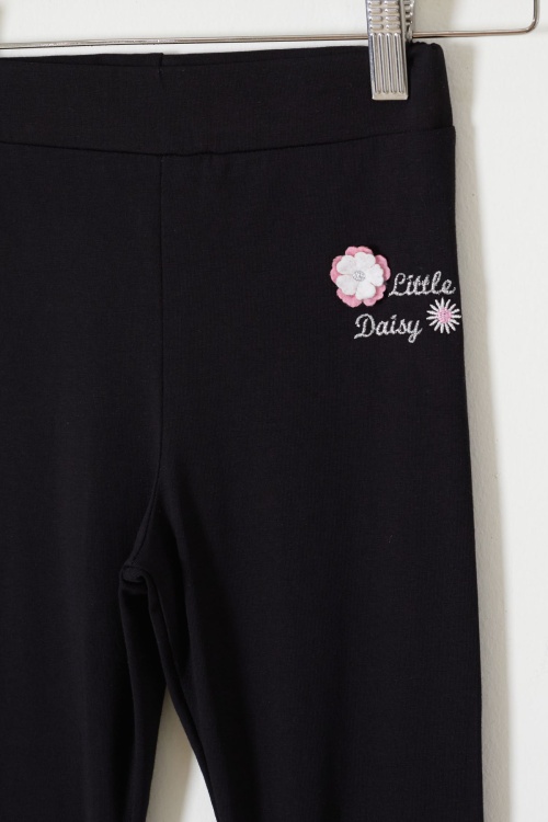 Siyah Çiçek Nakış Detaylı Kız Çocuk Tayt 18306