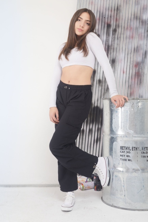 Siyah Çift Kargo Cepli Yeşil Şeritli Kız Çocuk Paraşüt Pantolon 17591