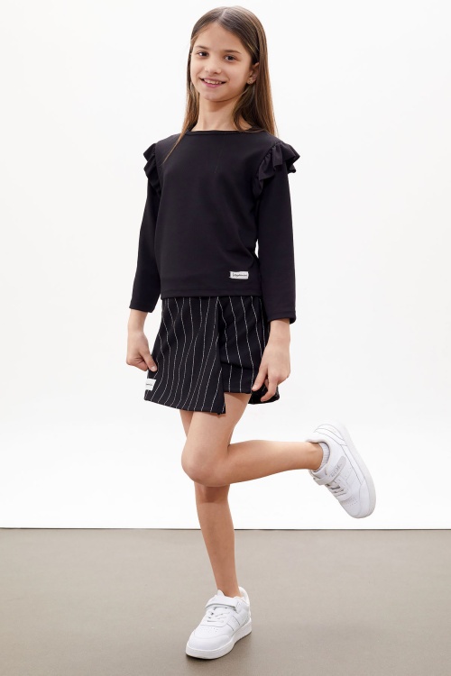 Siyah Çizgili Şort Etekli Volanlı Badili Kız Çocuk Takım 18271