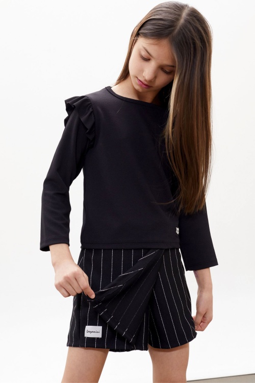 Siyah Çizgili Şort Etekli Volanlı Badili Kız Çocuk Takım 18271