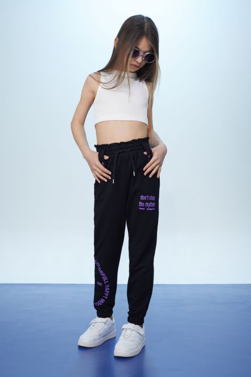 Siyah Colorfull Baskılı Beli Lastikli Kız Çocuk Eşofman Altı 17723