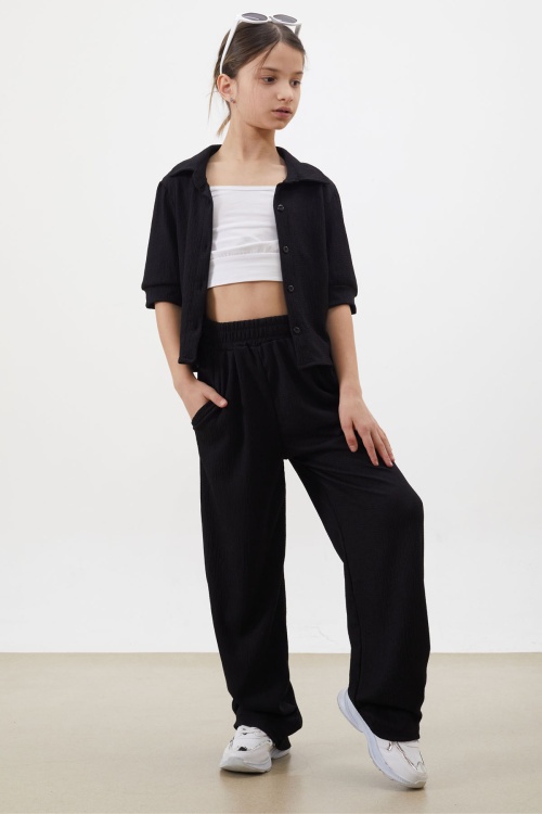 Siyah Croplu Gömlekli Kız Çocuk Pantolonlu Alt Üst Takım 18411