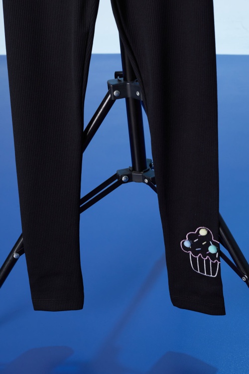 Siyah Cupcake Nakışlı Fitilli Kız Çocuk Tayt 18276