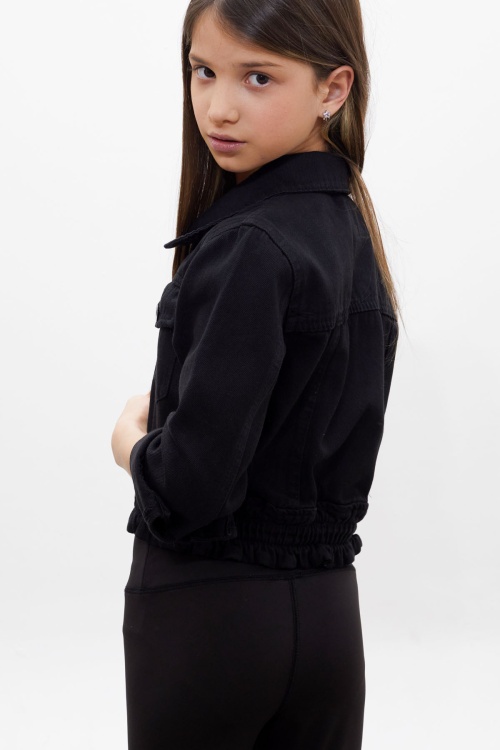 Siyah Düğmeli Beli Büzgülü Kız Çocuk Jean Ceket 18312