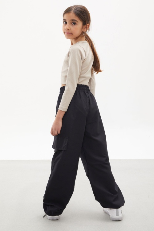 Siyah Fermuar Cepli Kız Çocuk Paraşüt Pantolon 18160