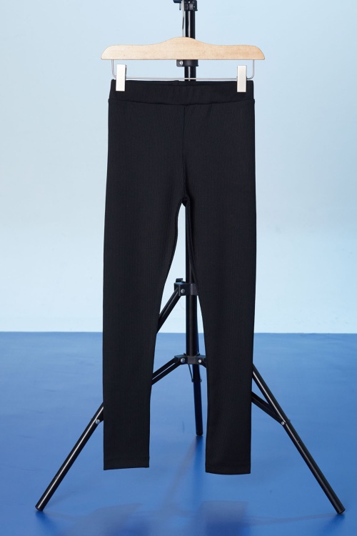 Siyah Fitilli Lastikli Bel Kız Çocuk Düz Tayt 18289