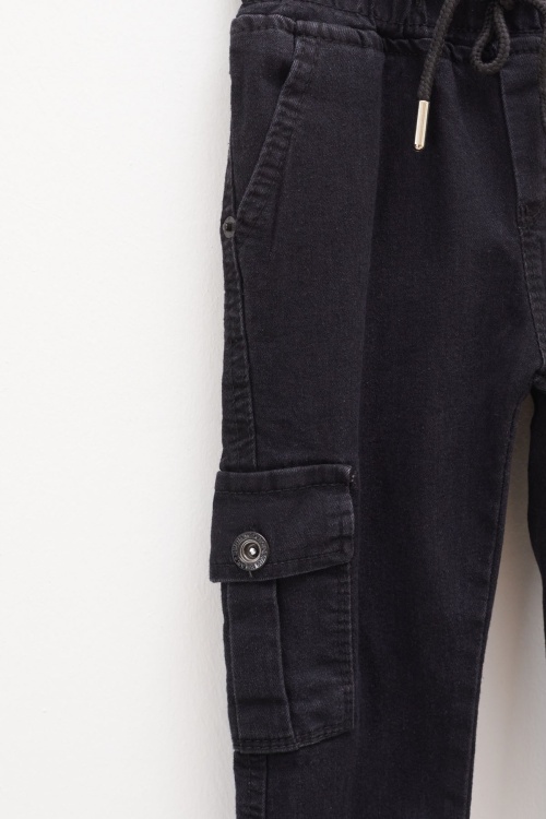 Siyah Kargo Cepli Beli Lastikli Erkek Çocuk Jean Pantolon 1-4 Yaş 17750