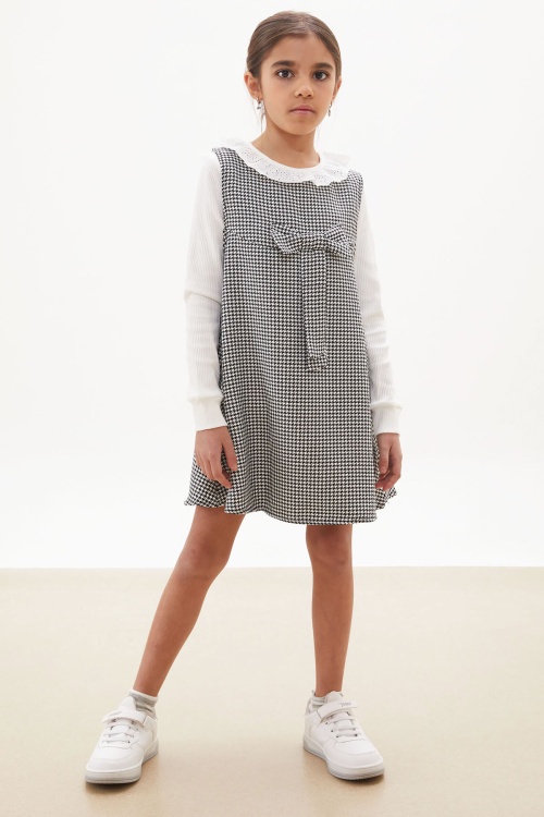 Siyah Kazayağı Desenli Fiyonklu Kız Çocuk Badili Elbise 17651