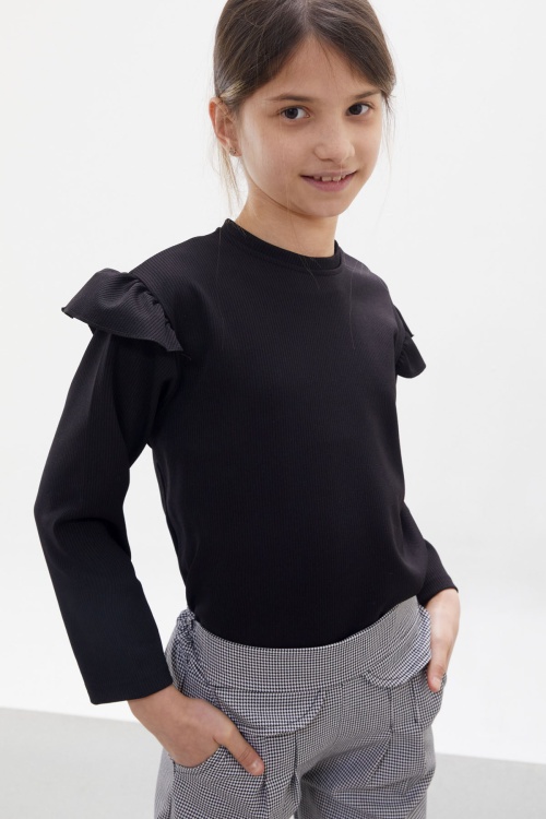 Siyah Kazayağı Desenli Pantolonlu Bluzlu Kız Çocuk Takım 17973