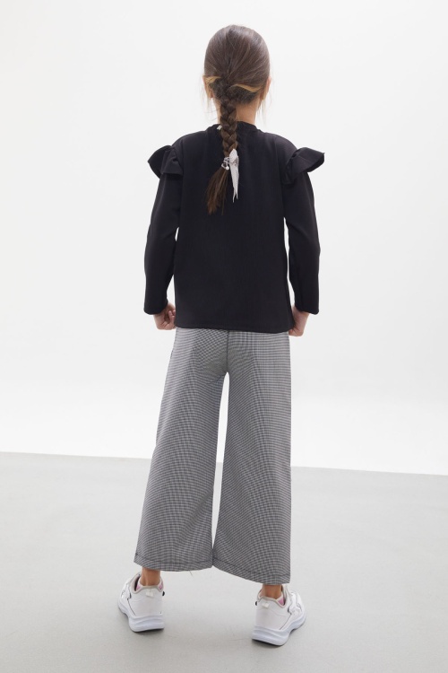 Siyah Kazayağı Desenli Pantolonlu Bluzlu Kız Çocuk Takım 17973