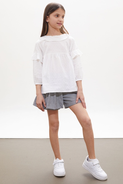 Siyah Kazayağı Desenli Şort Etekli Gömlekli Kız Takım 18262