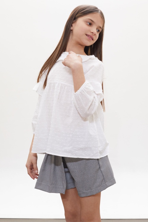 Siyah Kazayağı Desenli Şort Etekli Gömlekli Kız Takım 18262