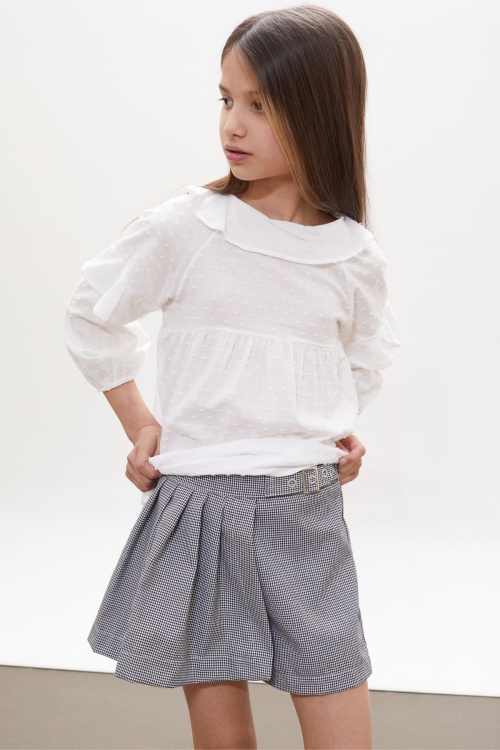 Siyah Kazayağı Desenli Şort Etekli Gömlekli Kız Takım 18262