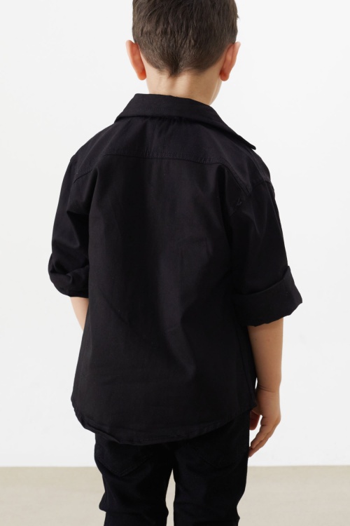 Siyah Nakışlı Jean Gömlekli Tişörtlü Erkek Çocuk 2li Takım 18236