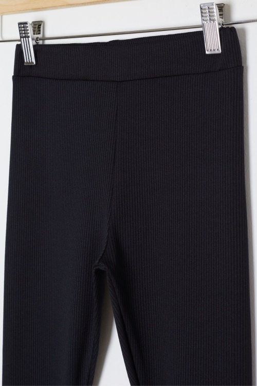 Siyah Papatya Nakışlı Fitilli Kız Çocuk Yırtmaçlı Tayt 18139