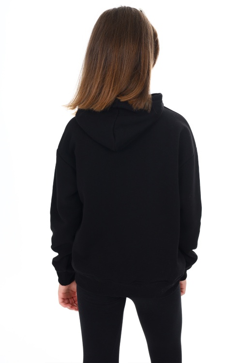 Siyah Pengai Yazı Baskı Polarlı Kız Çocuk Sweatshirt 18328