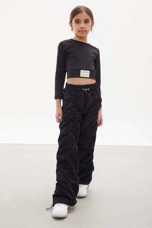 Siyah Şerit Dikişli Kız Paraşüt Pantolon 18029