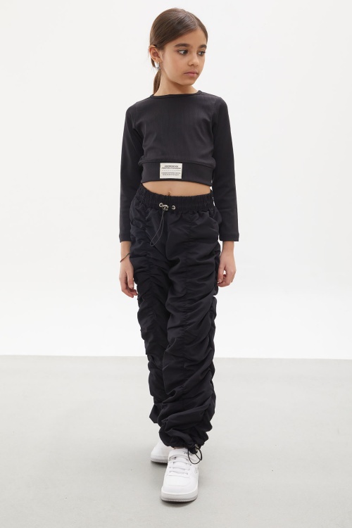 Siyah Şerit Dikişli Kız Paraşüt Pantolon 18029