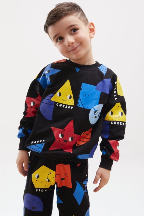 Siyah Sevimli Şekiller Temalı Erkek Çocuk Eşofman Takımı 17931