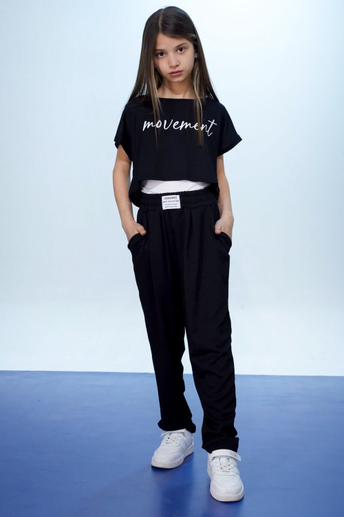 Siyah Yazılı Croplu Büstiyerli Kız Çocuk Pantolonlu Takım 18433