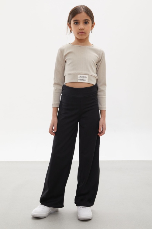 Siyah Yırtmaçlı Paça Kuşaklı Viskon Kumaş Kız Pantolon 18099