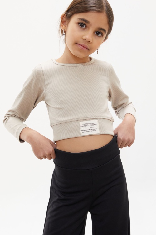 Siyah Yırtmaçlı Paça Kuşaklı Viskon Kumaş Kız Pantolon 18099