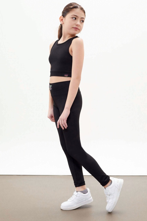 Siyah Yüksek Bel Kız Çocuk Spor Tayt Crop Takım 18253