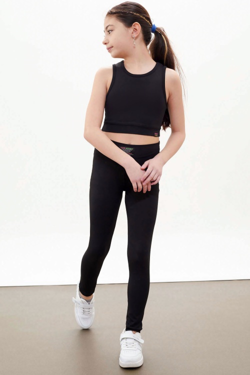 Siyah Yüksek Bel Kız Çocuk Spor Tayt Crop Takım 18253
