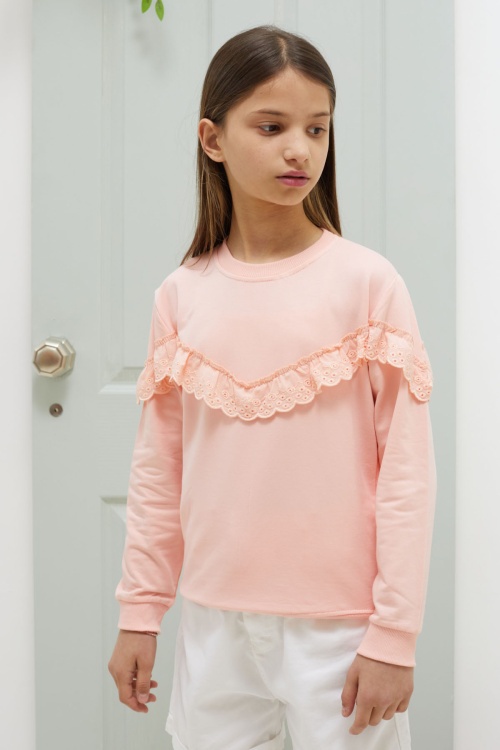 Somon Dantel Detaylı Bisiklet Yaka Kız Çocuk Sweatshirt 18547