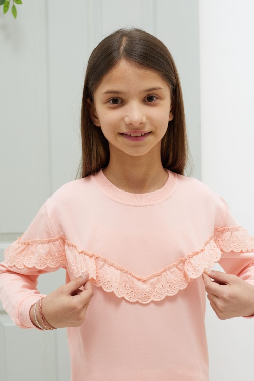 Somon Dantel Detaylı Bisiklet Yaka Kız Çocuk Sweatshirt 18547