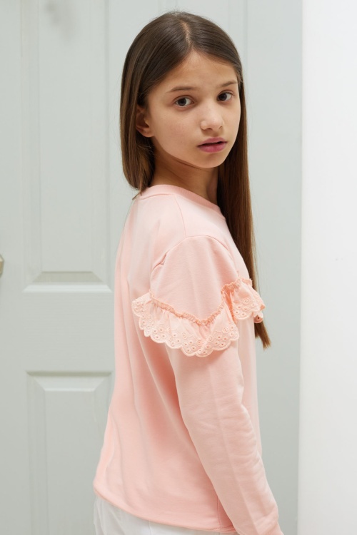 Somon Dantel Detaylı Bisiklet Yaka Kız Çocuk Sweatshirt 18547