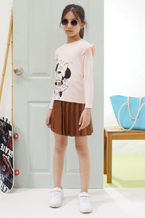 Somon Karakter Baskılı Badili Deri Etekli Kız Çocuk Takım 18606