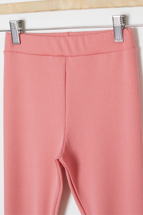 Somon Papatya Nakışlı Fitilli Kız Çocuk Yırtmaçlı Tayt 18143