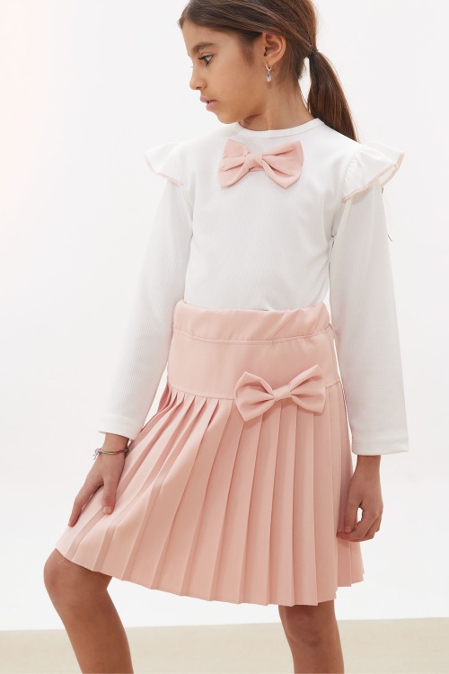 Somon Piliseli Etekli Uzun Kol Badili Kız Çocuk Elbise Takımı 17742