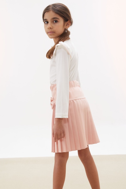 Somon Piliseli Etekli Uzun Kol Badili Kız Çocuk Elbise Takımı 17742