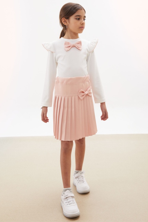 Somon Piliseli Etekli Uzun Kol Badili Kız Çocuk Elbise Takımı 17742