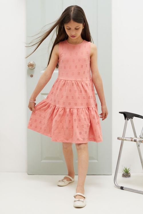 Somon Sırt Detaylı Sıfır Kol Kız Çocuk Yazlık Elbise 18569