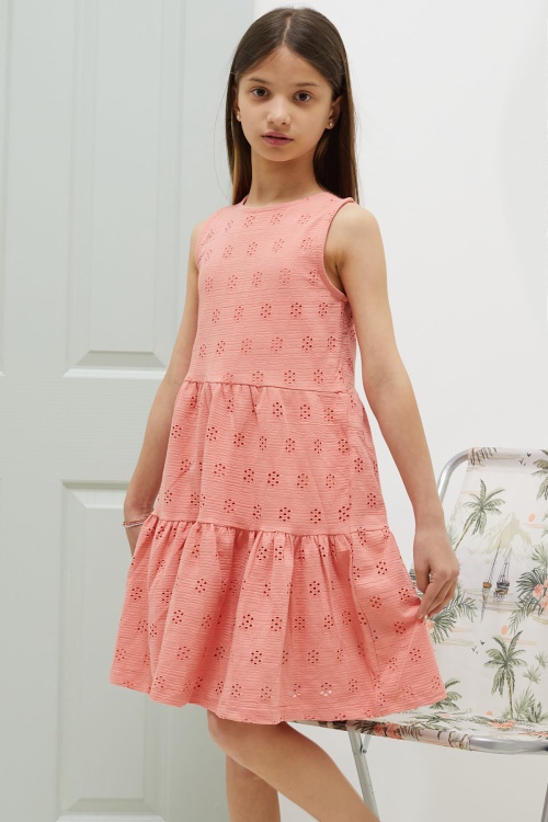 Somon Sırt Detaylı Sıfır Kol Kız Çocuk Yazlık Elbise 18569