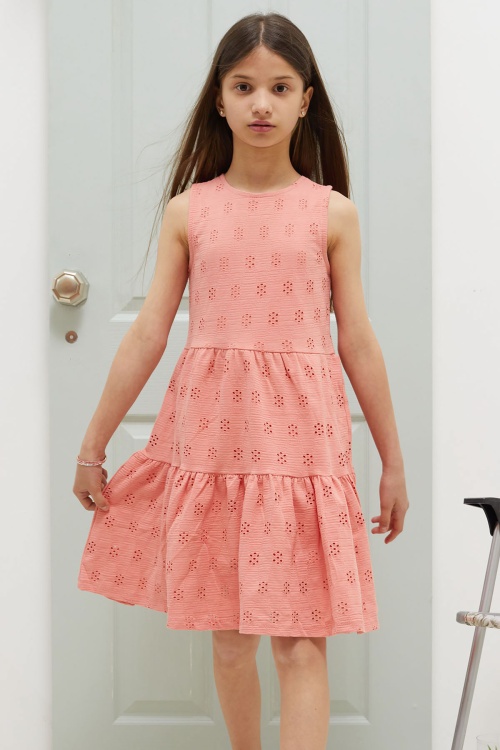 Somon Sırt Detaylı Sıfır Kol Kız Çocuk Yazlık Elbise 18569