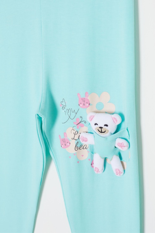 Su Yeşili Ayıcık Cepli Kız Çocuk Tayt 18155