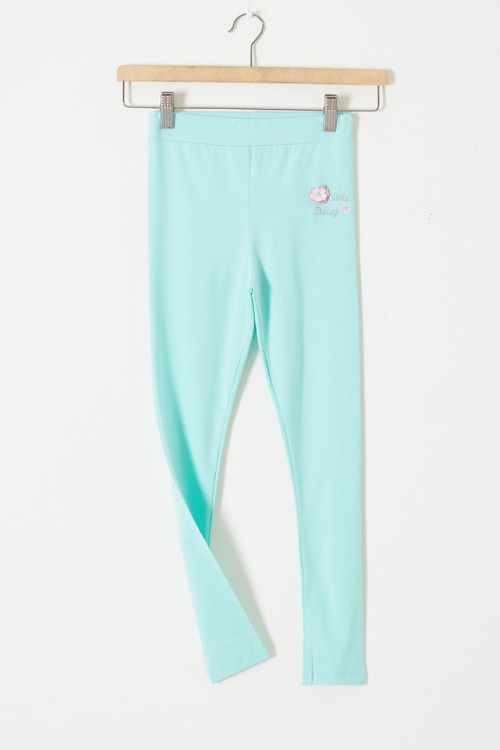 Su Yeşili Çiçek Nakış Detaylı Kız Çocuk Tayt 18307