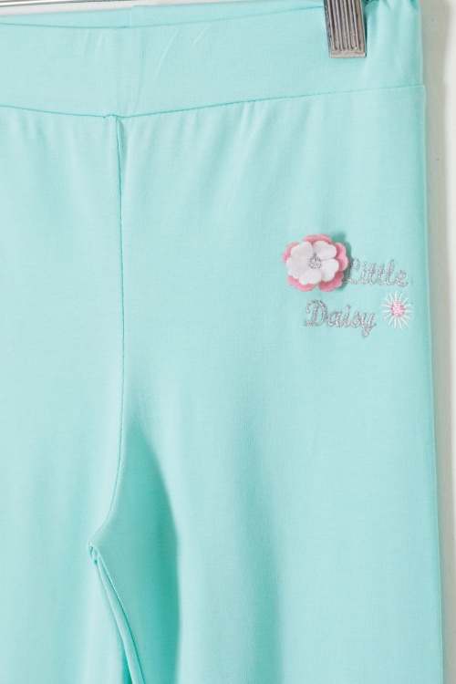 Su Yeşili Çiçek Nakış Detaylı Kız Çocuk Tayt 18307